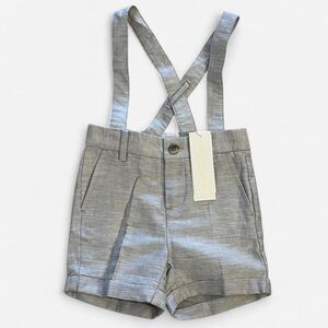 NWT Janie and Jack Cloud Gray Linen Shorts with Suspenders